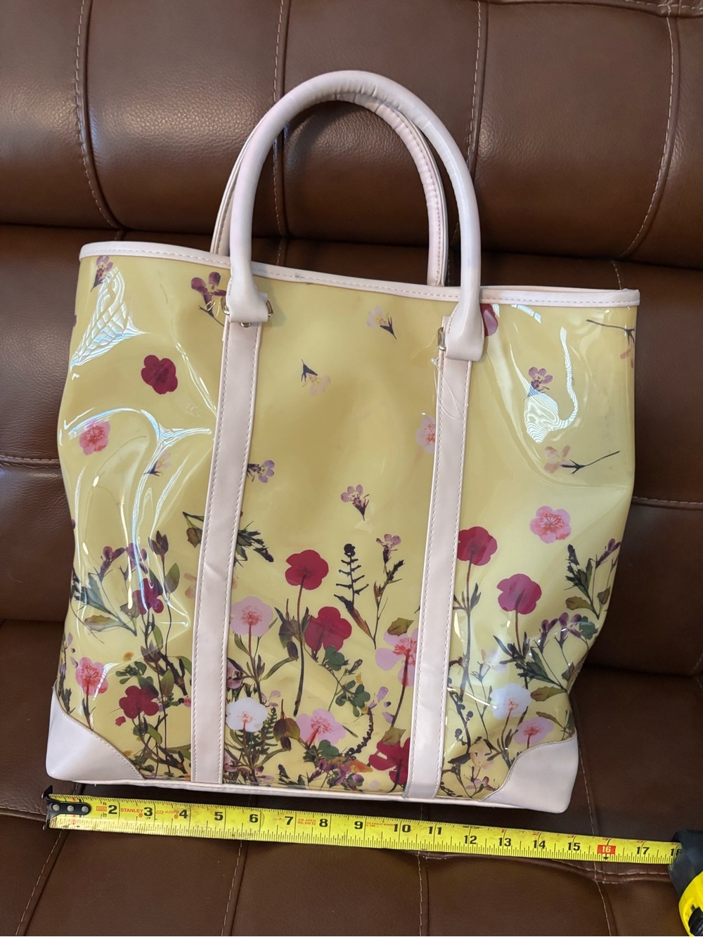 Ulta Beauty Yellow Floral Tote with Pink Trim